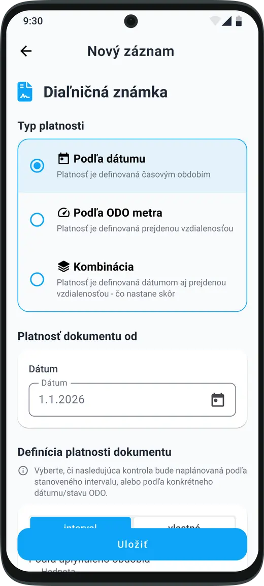 Nastavenie typu platnosti a počiatku platnosti položiek údržby vozidla podľa vlastných potrieb v aplikácii HealthCar