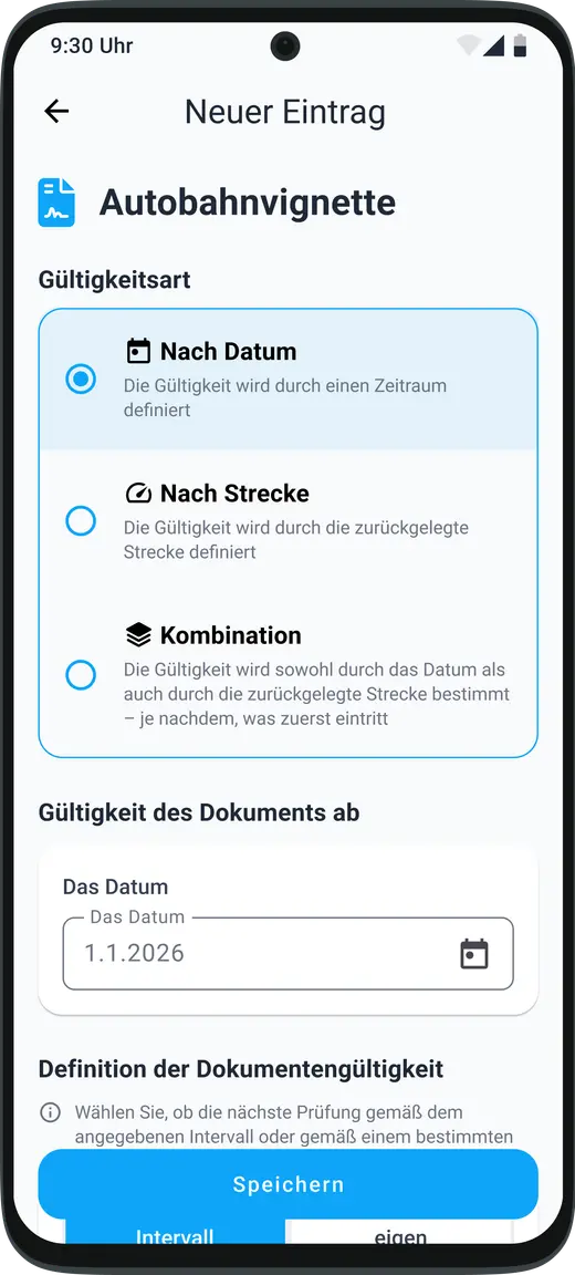 Gültigkeitsart und Beginn der Gültigkeit von Fahrzeugwartungseinträgen nach eigenen Bedürfnissen in der HealthCar-App einstellen