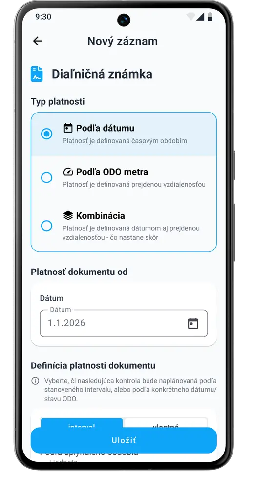 Nastavenie typu platnosti a počiatku platnosti položiek údržby vozidla podľa vlastných potrieb v aplikácii HealthCar