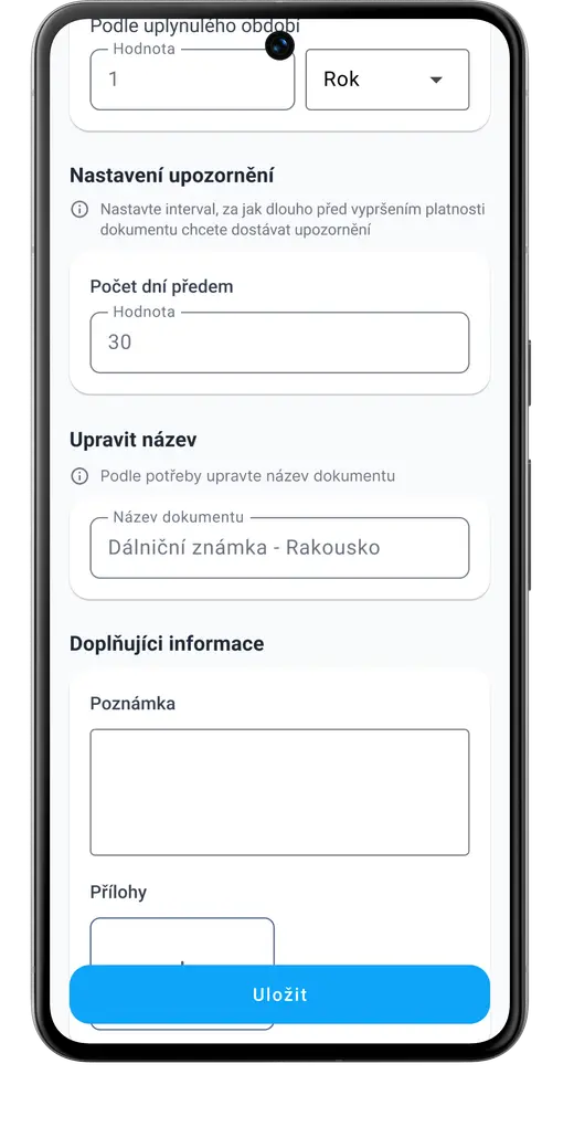 Nastavení servisních intervalů a připomínek údržby vozidla podle vlastních potřeb v aplikaci HealthCar