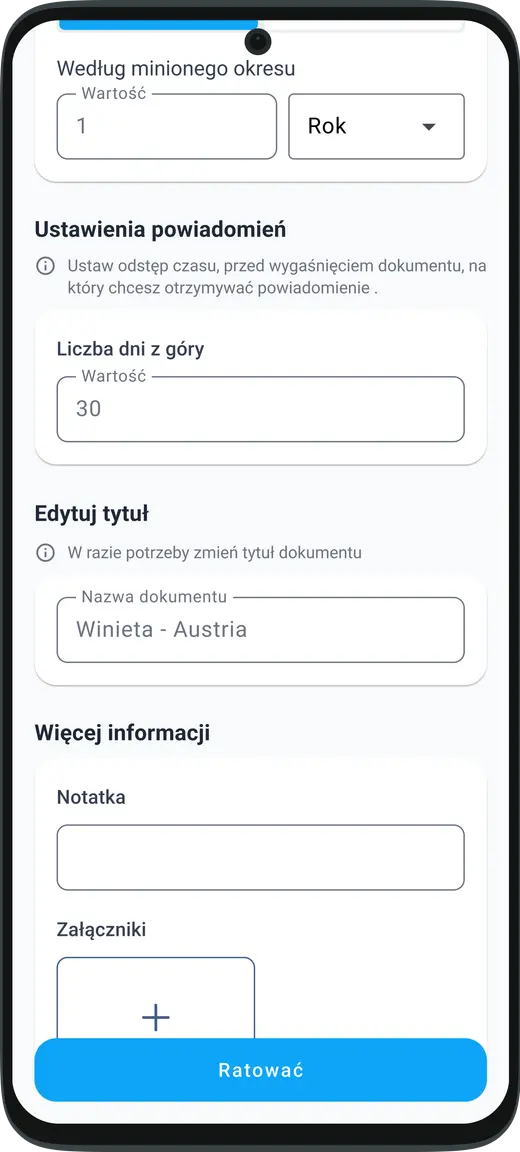 Ustaw interwały serwisowe i przypomnienia o konserwacji pojazdu według własnych potrzeb w aplikacji HealthCar