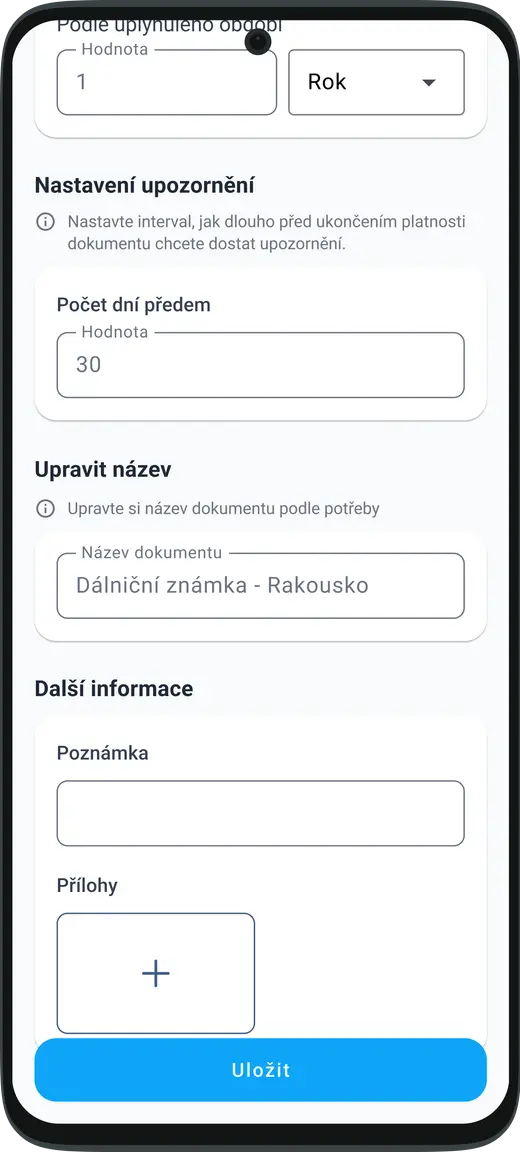 Nastavení servisních intervalů a připomínek údržby vozidla podle vlastních potřeb v aplikaci HealthCar