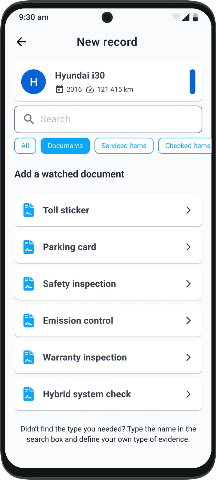 Clear records of vehicle maintenance, service tasks and documents in the HealthCar mobile application