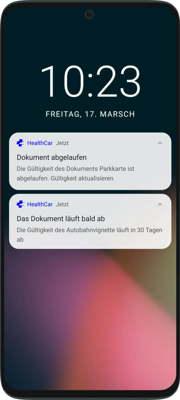 Vorschau der intelligenten Fahrzeugwartungserinnerungen nach Datum und Kilometerstand in der App