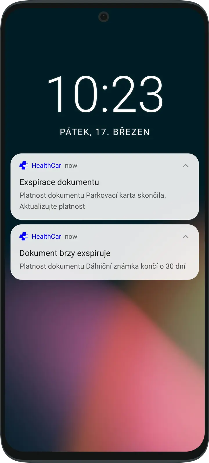 Ukázka inteligentních připomínek údržby vozidla podle data a najetých kilometrů v aplikaci