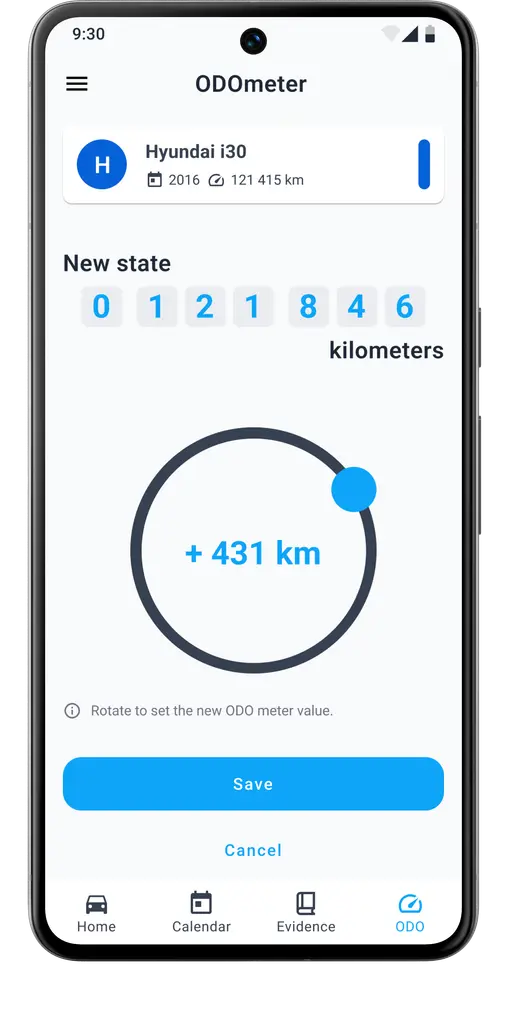 Track and update vehicle ODO meter using manual entry in the HealthCar app
