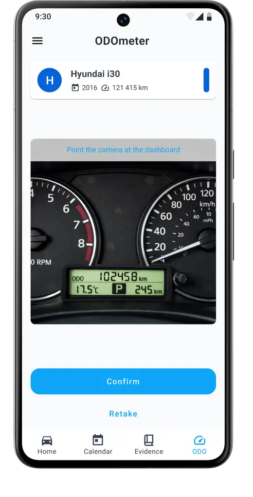 Tracking and updating vehicle ODO meter using AI recognition in the HealthCar app