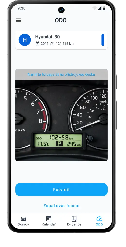 Sledování a aktualizace ODO metra vozidla pomocí AI rozpoznání v aplikaci HealthCar