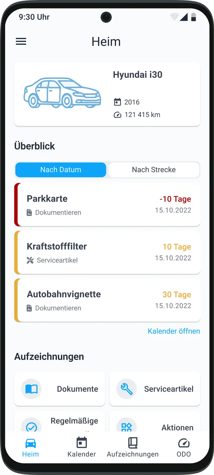 Intelligente Fahrzeugwartungserinnerung