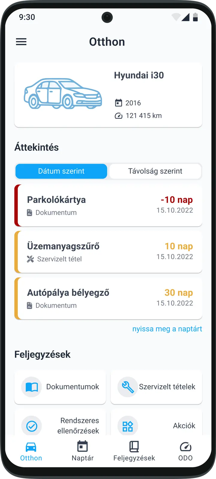 Intelligens járműkarbantartási emlékeztető